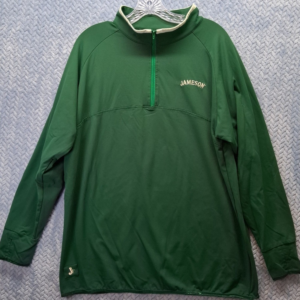 Jameson Irish Whiskey Mens Green 1/4 Zip Pullover Sweatshirt Large Stretch